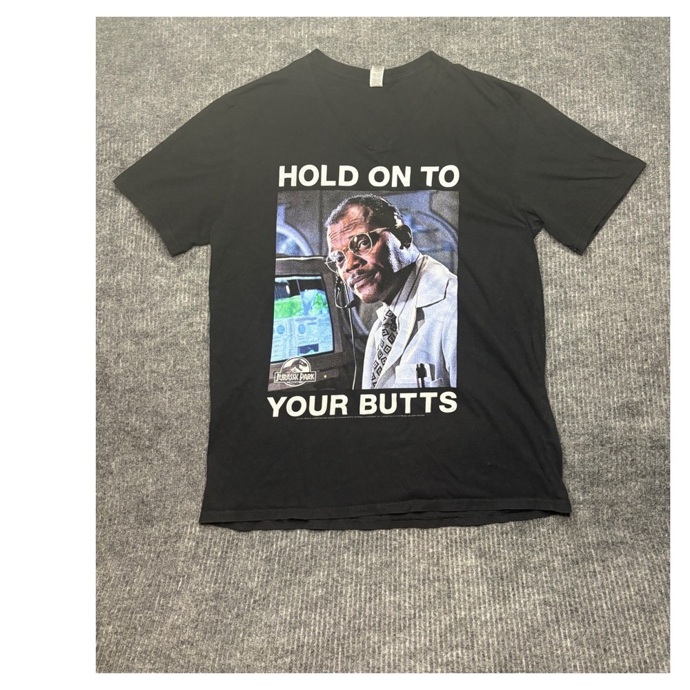 Jurassic Park Hold On To Your Butts T Shirt Samuel L Jackson Gildan Softstyle L